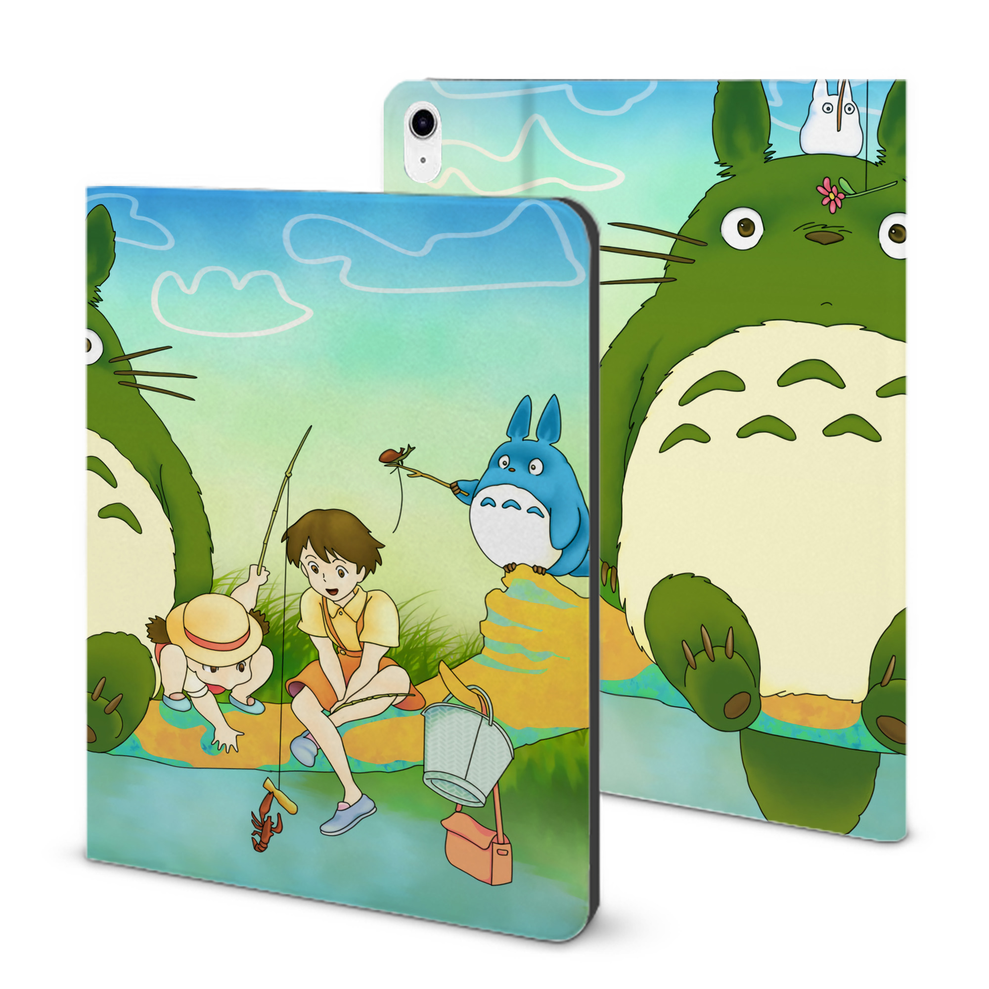 （画像用） となりのトトロ 草壁メイ 草壁サツキ My Neighbor Totoro Satsuki Kusakabe Mei Kusakabe IPad ケース ブック型 PUレザー TPU 耐衝撃 軽量 薄型 ペン収納なし 全面保護 IPad 各モデル対応